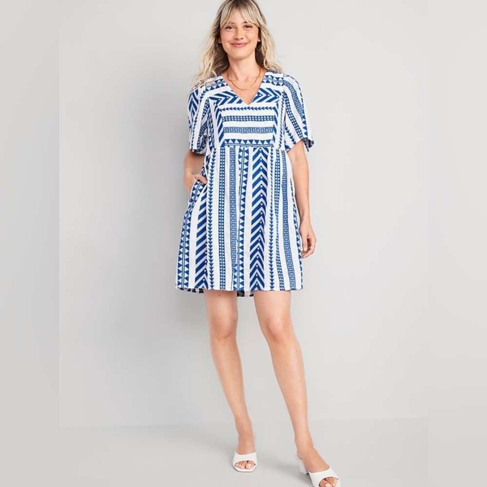 Old Navy blue & white pattern swing mini dress, small, new